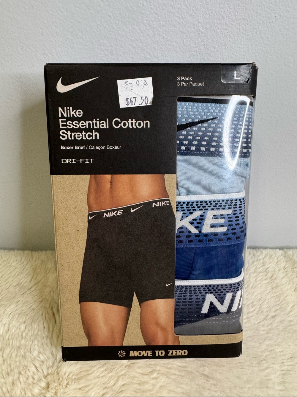 Nike Essential Cotton Stretch Boxer Briefs - Blue 3-Pack Large